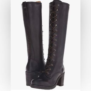 FRYE Women's Black Karen Lace Up Tall Combat Boot - Size 8.5 M
